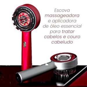 Escova elétrica infravermelha 3 em 1, crescimento capilar, massagem e aplicador de óleo essencial.